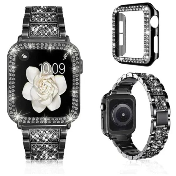 Bling Case+Strap for Apple Watch Diamond Bracelet loop Band 41mm 45mm Women Stainless Steel Strap iWatch series 9 8/7