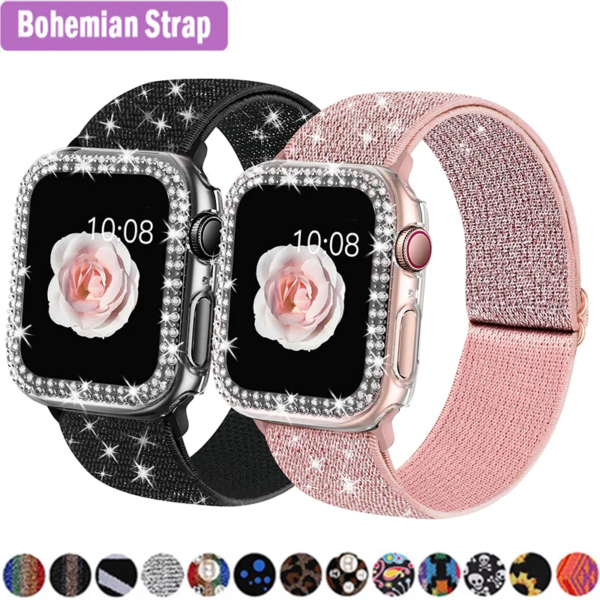 Bohemian Nylon Strap for Apple Watch Series 7 8 9 41mm 45mm 38/42mm Correa Elastic Bracelet iWatch 6 5 4 3 Band Ultra 49 44 40mm