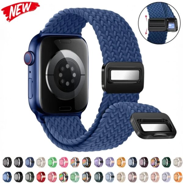 Braided Loop Nylon Strap For Apple Watch 9 8 7 45mm 41mm Ultra 2 49mm Metal Magnetic Bracelet iWatch 6 5 4 3 SE2 44mm 40mm Band