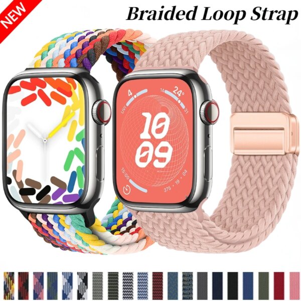 Braided Loop Nylon Strap for Apple Watch Band 9 8 7 45mm 41mm Ultra 2 49mm Metal Magnetic Bracelet iWatch 6 5 4 3 SE2 44mm 40mm