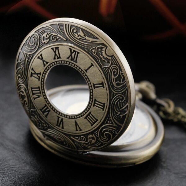 Bronze Mouth Empty Gold Face Pocket Watch Fashion Men and Women Necklace Chain Vintage Fob Steampunk Pendant Cf1019