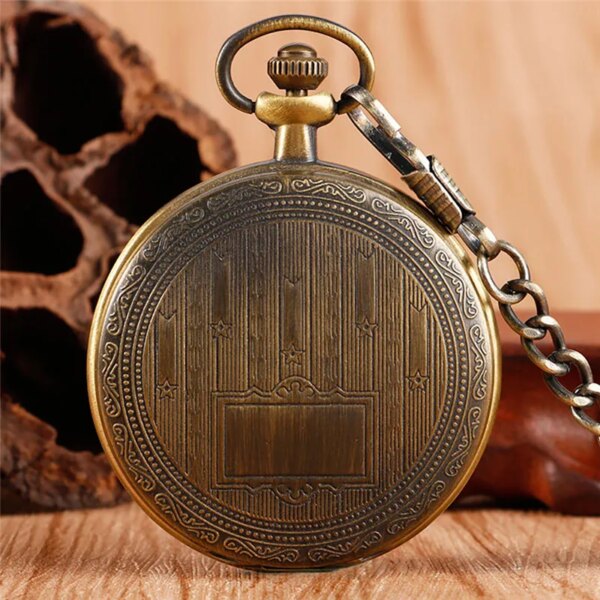 Bronze Vintage Style Men Women Handwinding Mechanical Skeleton Pocket Watches Full Hunter Case Pendant FOB Chain Clock Gift relo