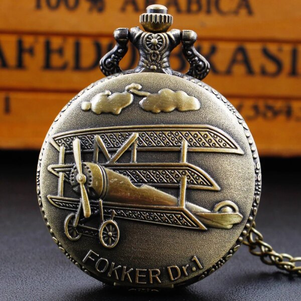 Bronze World War II Aircraft Quartz Pocket Watch Retro Steampunk Necklace Chain Watch Men Women Pendant Antique Gift