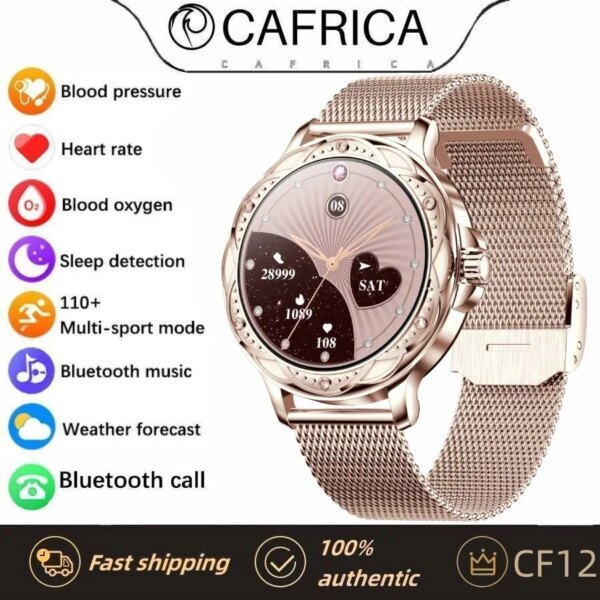 CAFRICA CF12 Smart Watch Women Fashionable Smartwatch Fitness Sports Watch with BT Call Blood Pressure Oxygen Ladies Wristwatch