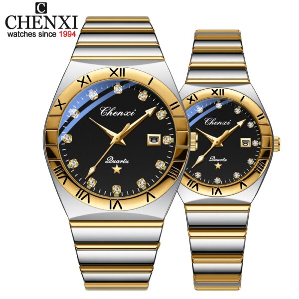 CHENXI Luxury Quartz Couple Watch for Men Women Calendar Dial Casual Watches Clock Stainless Steel Original Couple Wristwatches