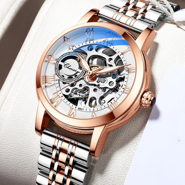 CHENXI New Luxury Brand Women Mechanical Watch Skeleton Fashion Stainless Steel Waterproof Automatic Watches For Ladies