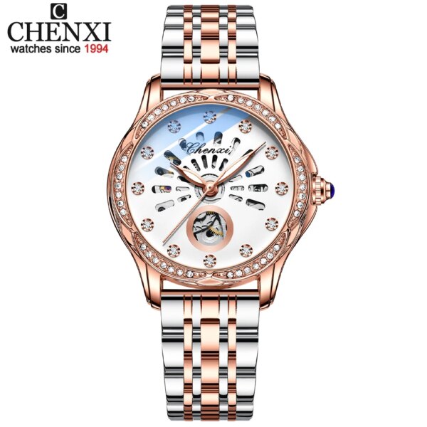 CHENXI New Rose Gold Watch Women Luxury Brand Automatic Mechanical Watches Full Steel Female Waterproof Clock Relogio Feminino