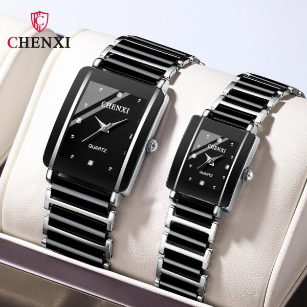 CHENXI Square Sets of Watches for Him and for Her Waterproof Ceramics White Women Men Couple Items for Lovers Reloj Hombre 2023