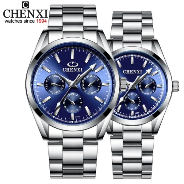 CHENXI Stainless Steel Couple Quartz Watch Waterproof Wristwatches for Men Women Top Luxury Brand Fashion Casual Analog Clock