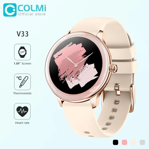 COLMI V33 Lady Smartwatch 1.09 inch Full Screen Thermometer Heart Rate Sleep Monitor Women Smart Watch