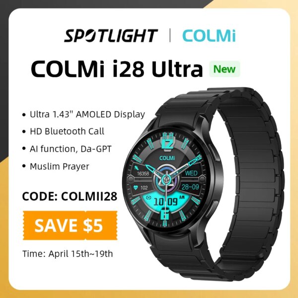 COLMI i28 Ultra AI Smartwatch AMOLED Display, Built-in AI Da-GPT, Muslim Prayer, Bluetooth Call Watch, Smartwatch For Men Women