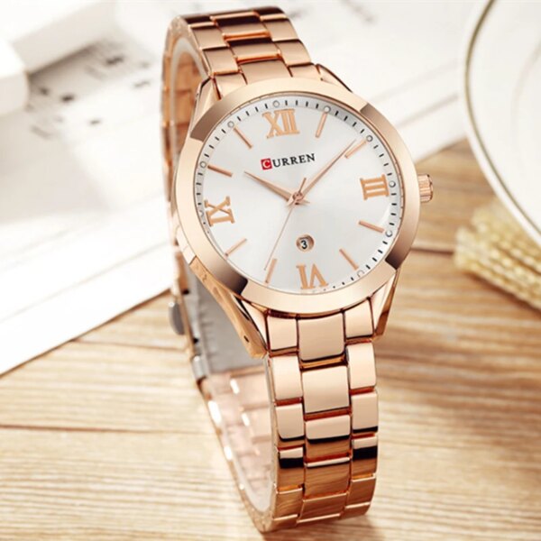 CURREN Fashion Women's Quartz Wristwatches Stainless Steel Women Watch Luxury Gold\tWatches Waterproof Bracelet Clock