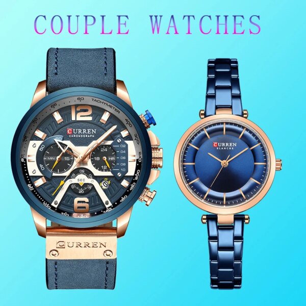 CURREN Original His Hers Watch Sets Stainless Steel Women Men Wristwatches Couple Items for Lovers Relogio Masculino 2023