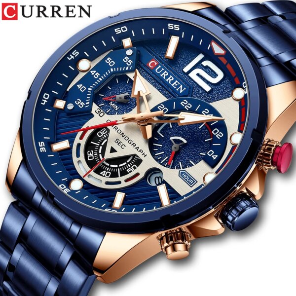 CURREN Watches Men's Sport Quartz Chronograph Wristwatches Luxury Stainless Steel Clock with Luminous Watch Relogio Masculino