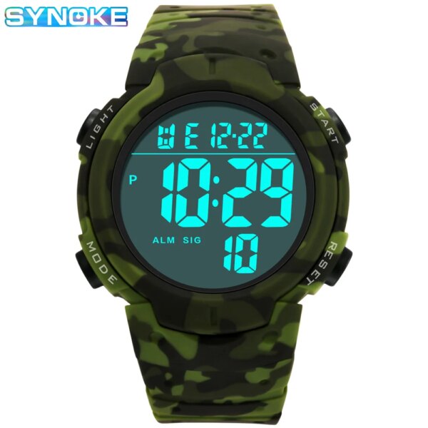 Camouflage Electronic Watch Men SYNOKE Brand 50M Waterproof Led Light Display Wristwatch