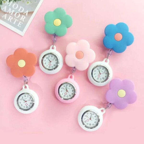 Candy Color Flower Lovely Nurse Doctor & Students Clip Pocket Watches Medical Electronic Hang Clock Gift