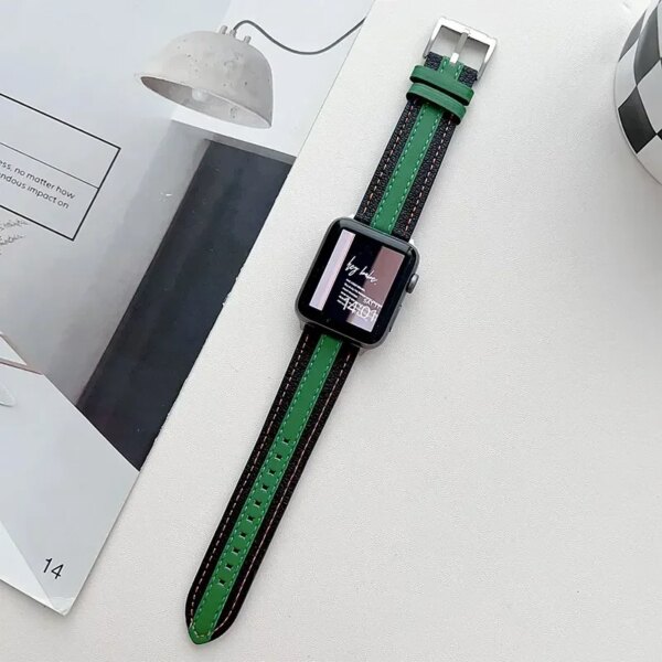 Canvas Leather Strap For Apple Watch Ultra 2 49mm 41mm 45mm Lady Band For IWatch Series 9 8 7 6 5 4SE Wristband 40mm 40mm Correa