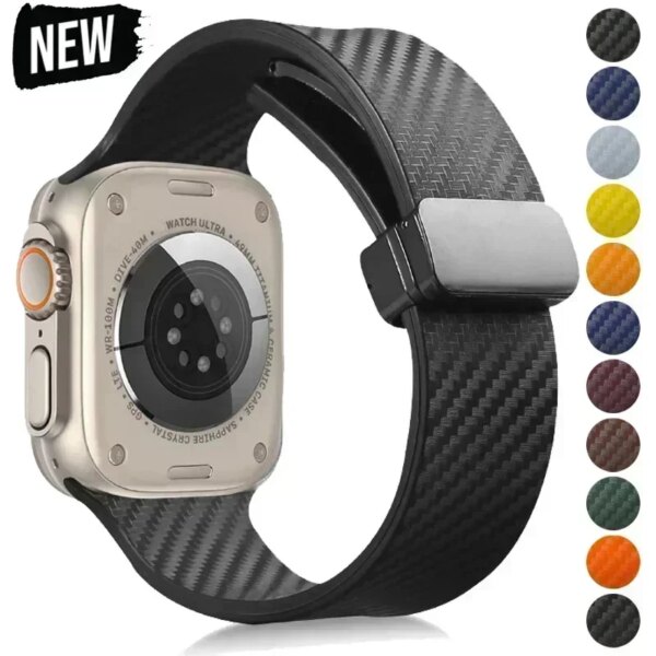 Carbon Fiber Magnetic Silicone Strap for Apple Watch Ultra2 Band 45mm 44mm 49mm 41mm 42mm 40mm  Iwatch 9 8 7 6 SE 5 4 3 Ultra