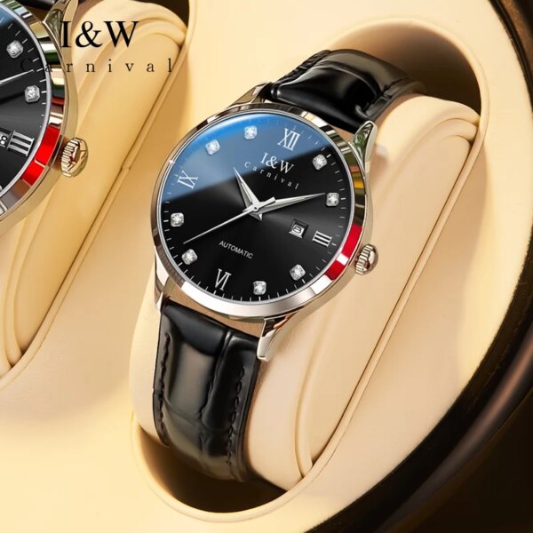 Carnival High End Series IW Top Luxury Brand Women Automatic Mechanical Watch Leather Strap Waterproof Women Wristwatch Casual