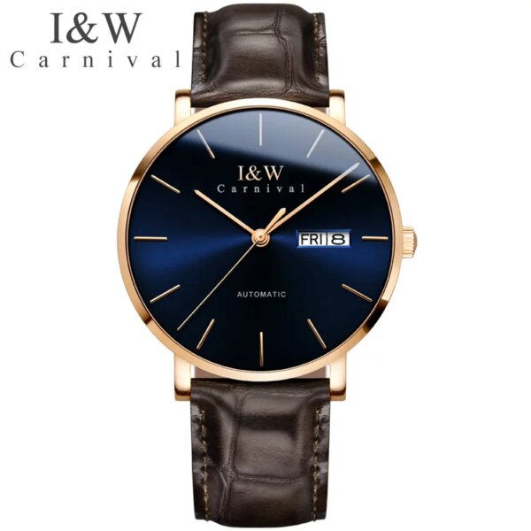 Carnival Top Brand Automatic Mechanical Watch Men I&W Fashion Wristwatches Sapphire Male Leather Business Clock reloj hombre