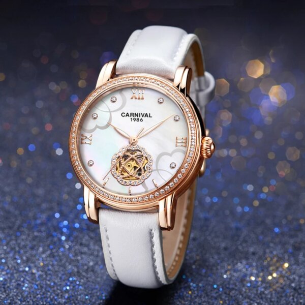 Carnival Top Brand Luxury Diamond Mechanical Watch Women Automatic Watches Waterproof Sapphire Hollow Watch Relogio Feminino