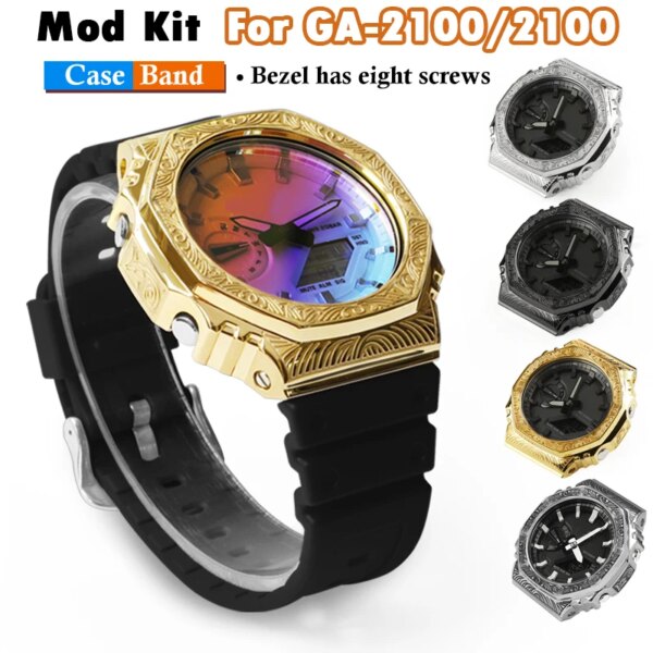 Carved Pattern GA2100 GA2110 GAB2100 Mod Kit For Casioak Watch Stainless Steel Metal Case Bezel With Refit Accessories Tools