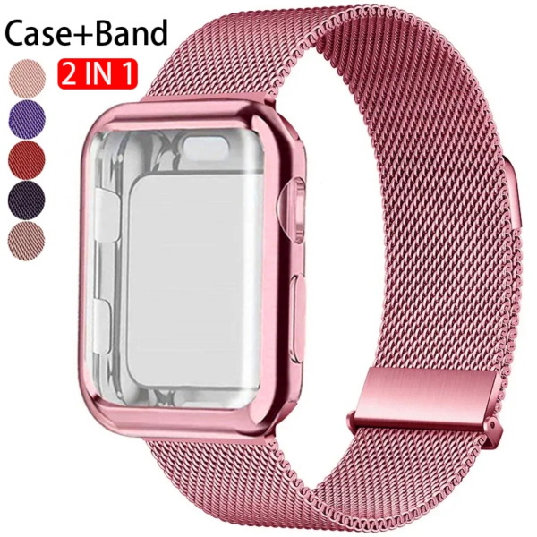 Case+Milanese Strap For Apple Watch Band 44mm 38MM 42mm-41mm 40mm 44 45 mm Metal Magnetic Bracelet iwatch Series 9 8 7 6 5 4 SE