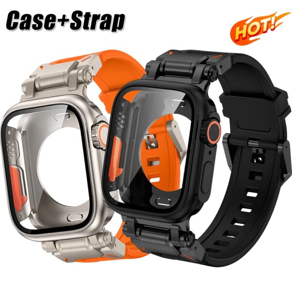 Case+Soft Strap for Apple Watch Ultra 2 Band 49mm 45mm 44mm Metal Stainless Steel Connector TPU Bracelet Iwatch 9 8 7 6 SE 5 4