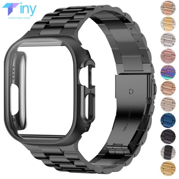 Case+Strap Stainless Steel Bracelet for Apple Watch 9 45MM 44mm 49mm 40mm 41mm IWatch Ultra 2 Band Series 8 7 6 5 4 SE Cover