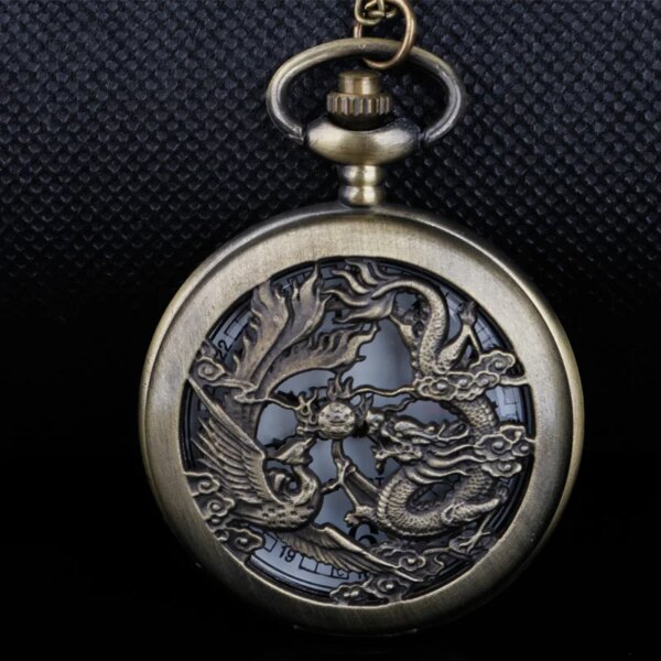 Chinese Holllow Dragon Quartz Pocket Watch Necklace Vintage Pendant Male Clock With Chain Gifts