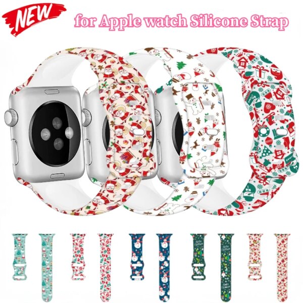 Christmas Silicone Strap for Apple Watch Ultra 49mm 9 8 7 45mm 41mm Bracelet Wristband for IWatch 6 5 4 SE 44mm 42mm 40mm Correa