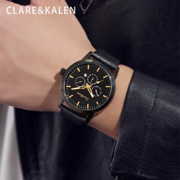 ClareKalen Watch Men's Light Luxury Mechanical Watch Minimalist Business Style Watch Waterproof and Anti Flower [Black]