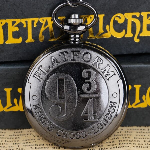 Classic Train Platform Nine And Three-Quarters Logo Engraved Quartz Pocket Watch Necklace Gift