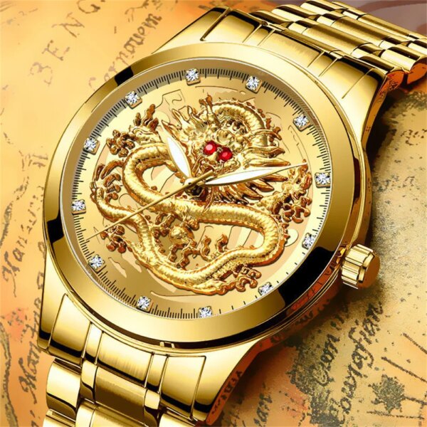 Classic men's watch New Year of the Dragon watch gold steel band 40mm men's watch gifts durable niche