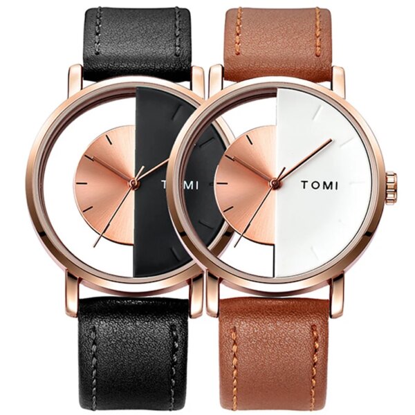 Couple Watch Transparent Dial Unisex Watches For Men Women Lovers Fashion Minimalist Leather Wristwatch Male Female Quartz Reloj