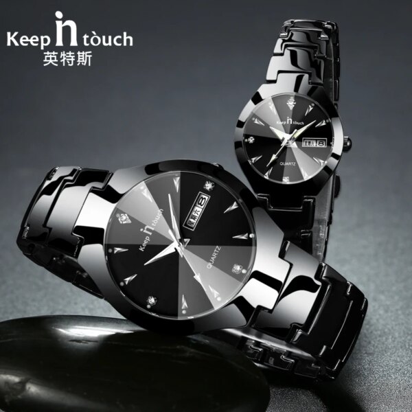 Couple Watches For Lovers 2022 Fashion Quartz Watches Men Women Waterproof Week Calendar Wristwatch Lovers Watch Stainless Steel