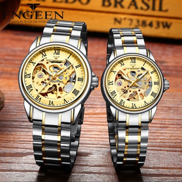 Couple Watches Top Brand Steel Mechanical Wrist Watch for Men and Women Orologio Uomo Tourbillon Skeleton Relogio Feminino Saats