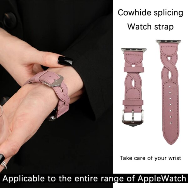 Cowhide strap suitable for AppleWatch 38/40/41/42/44/45/49mm personalized leather band for iwatch Ultra 9 8 7 6 5 4 SE Bracelet