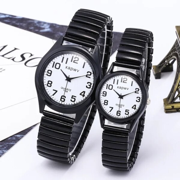 Creative Black and White Elastic Band Watch Elderly Couple Stretch Retro Couple's Watch 1pc