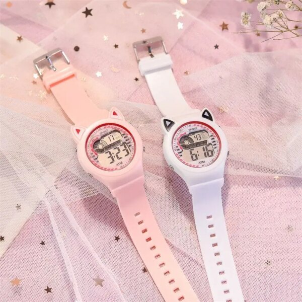 Creative Children's Watch LED Electronic Cat Ear Dial Lovely Girl Princess Waterproof Watch Birthday Gift Silicone Watch