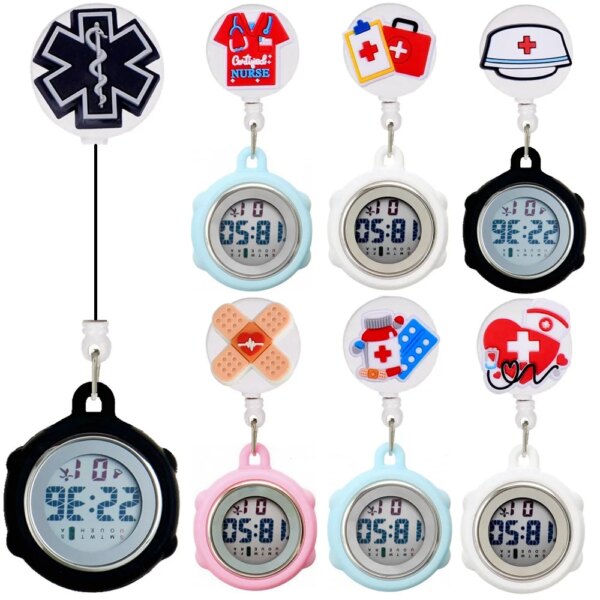 Creative Design Nurse Doctor Students Hospital Medical Icons Office Badge Reel Retractable Digital FOB Pocket Watches Clock Gift