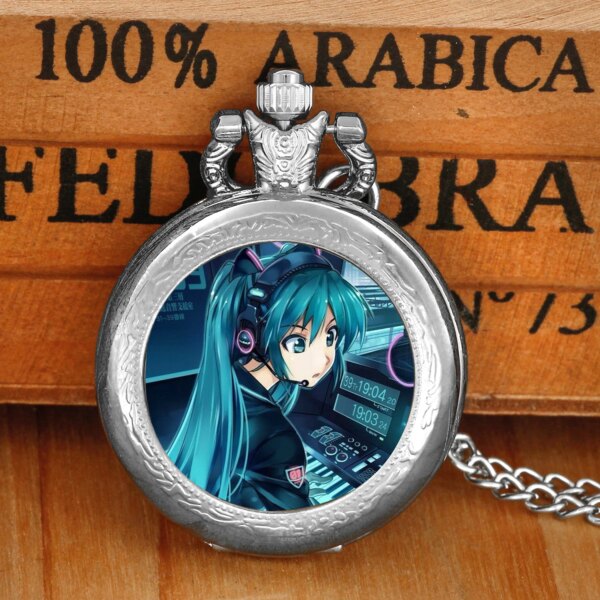 Creative Japan Anime Cute Glass Dome Quartz Pocket Watch Women Men Silver Necklace Unique Pendant Clock Watch Gift Accessories