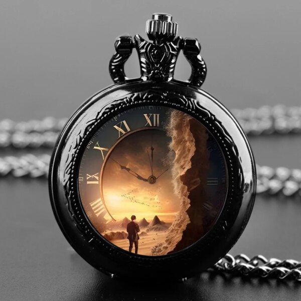 Creative Steampunk Quartz Pocket Watch for Women Men Cool Black Necklace, Unique Pendant Clock Chain Watch Gift Accessories