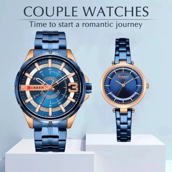 Curren Original Couple Watches For Lovers Stainless Steel Waterproof Sets of Watches for Him and for Her Men Women Wristwatches