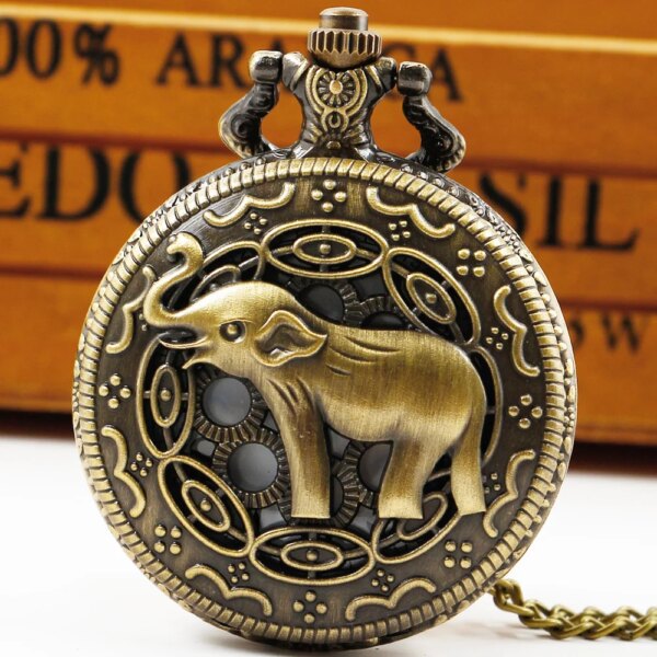 Cute Elephant Carved Quartz Pocket Watch Practical Birthday Gift for Children's Toys