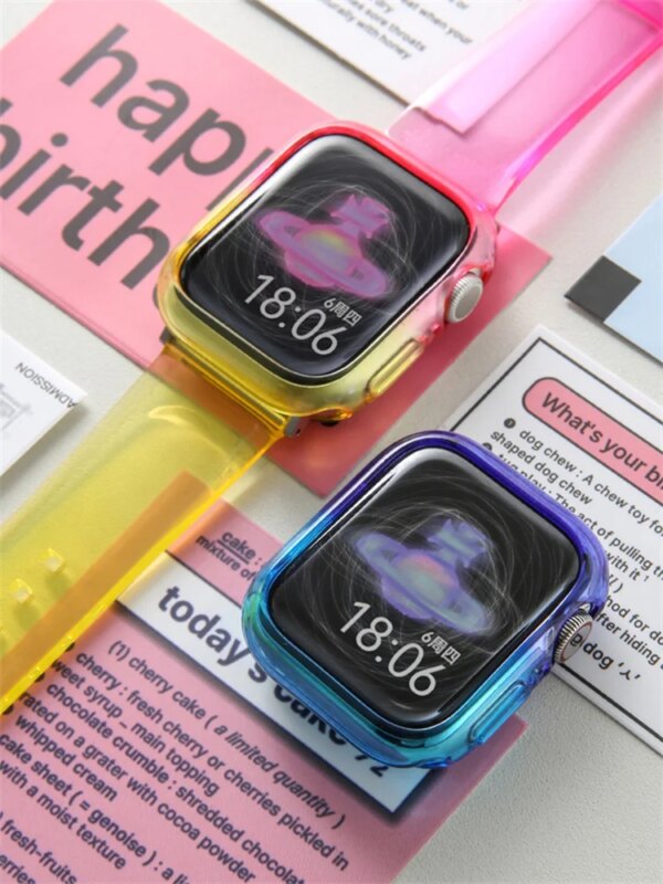 Cute Gradual Change Color Clear Case For Watch Case 49mm 45 41 44 42 40 Correa Bumper For Apple Watch Ultra 9 8 7 TPU Watchcase