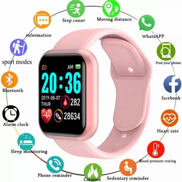 D20 Y68 Smart Watch Men Women Bluetooth Music Selfie Control Fitness Sports Smartband Healty Monitor Multifunctional Smartwatch