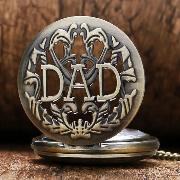 DAD Retro Gift Pendant Watch Father's Day Birthday Necklace Quartz Pocket Watch Arabic Numerals Dial Antique Pocket Clock