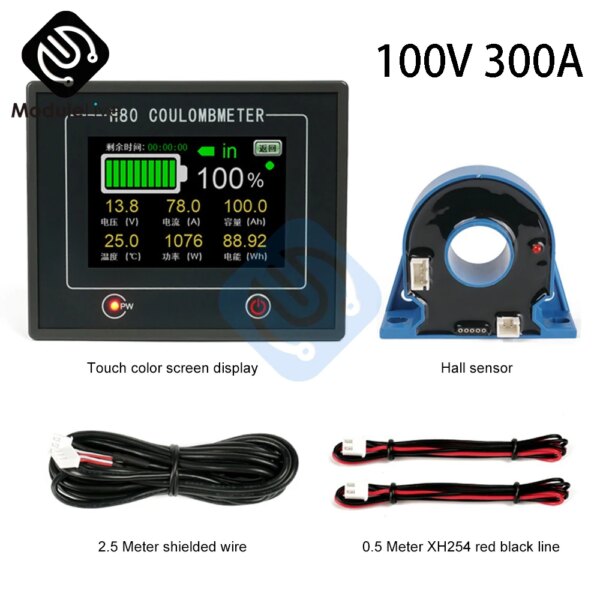 DC 10-100V 50A 100A 200A 400A LCD Hall Coulomb Meter Voltmeter Ammeter Voltage Current Battery Capacity Monitor Bluetooth APP