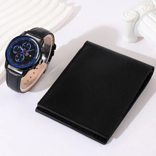 DEYROS Men Watch Luxury Wallet Set Fashion Business Black Leather Quartz Wrist Watches for Men Gift Set Relogio Masculino